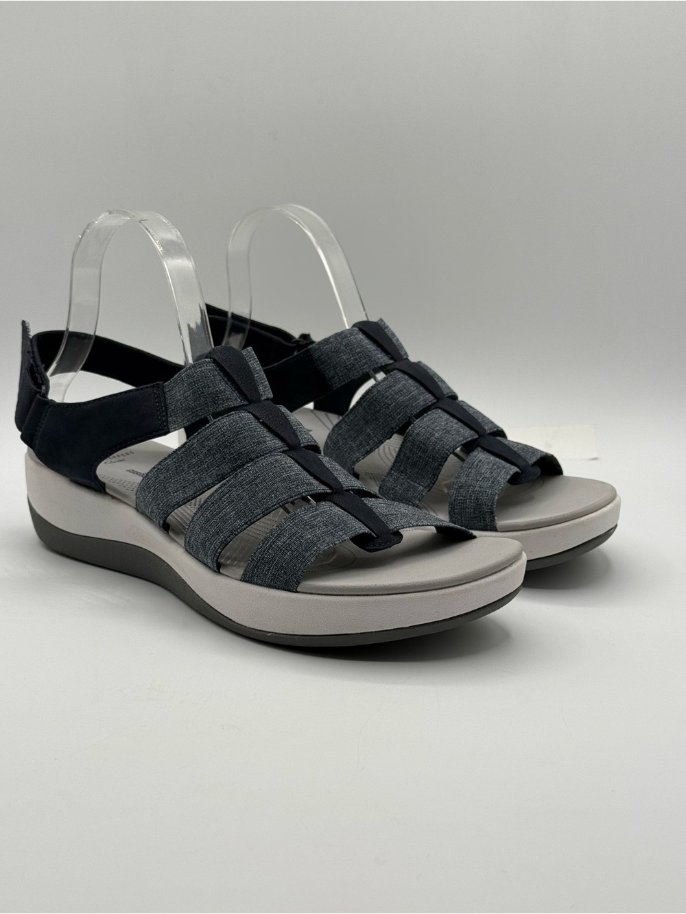 Clarks Cloudsteppers Arla Shaylie Sandals Navy Blue Comfort Slingback Wedge - Picture 11 of 16